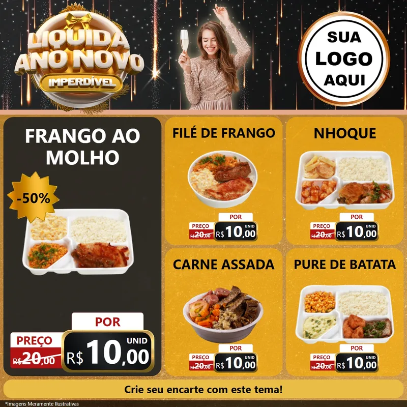 Modelo de Rede Social para Feed Facebook com o tema Liquida Ano Novo Imperdível para Restaurante