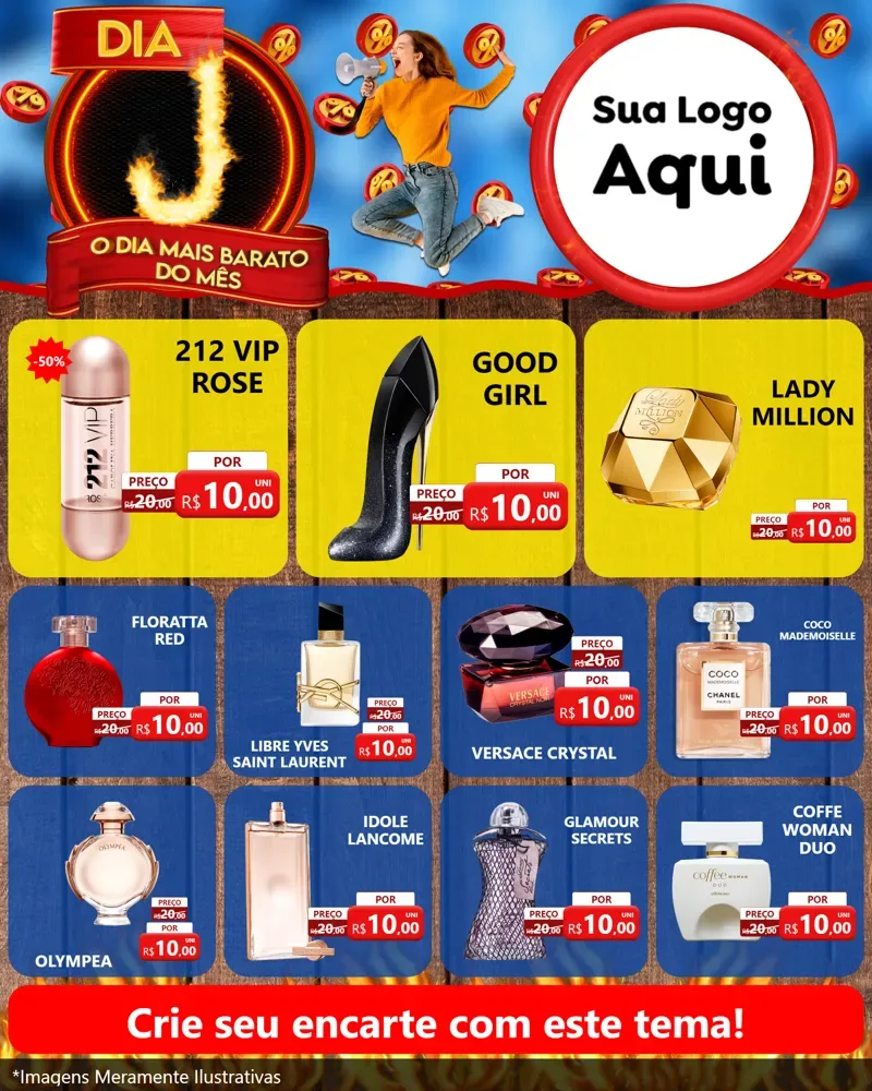 Modelo de Rede Social para Feed Instagram com o tema Dia J - O Dia Mais Barato Do Mês para Perfumes