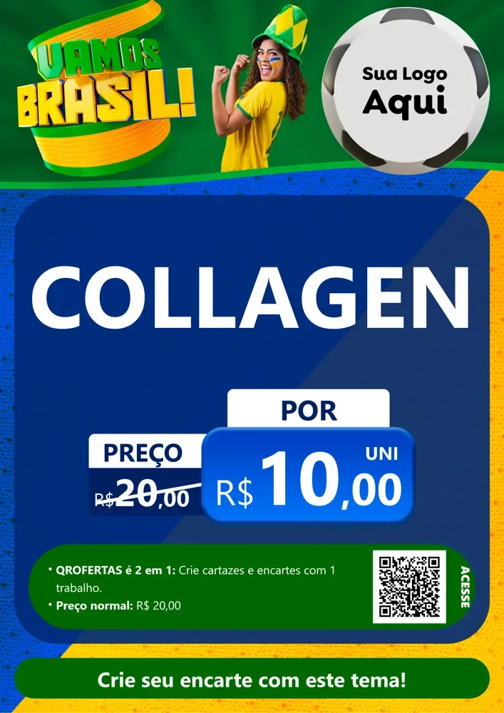 Modelo de Cartaz para Cartaz A4 Vertical com o tema Vamos Brasil - Copa para Suplementos alimentares