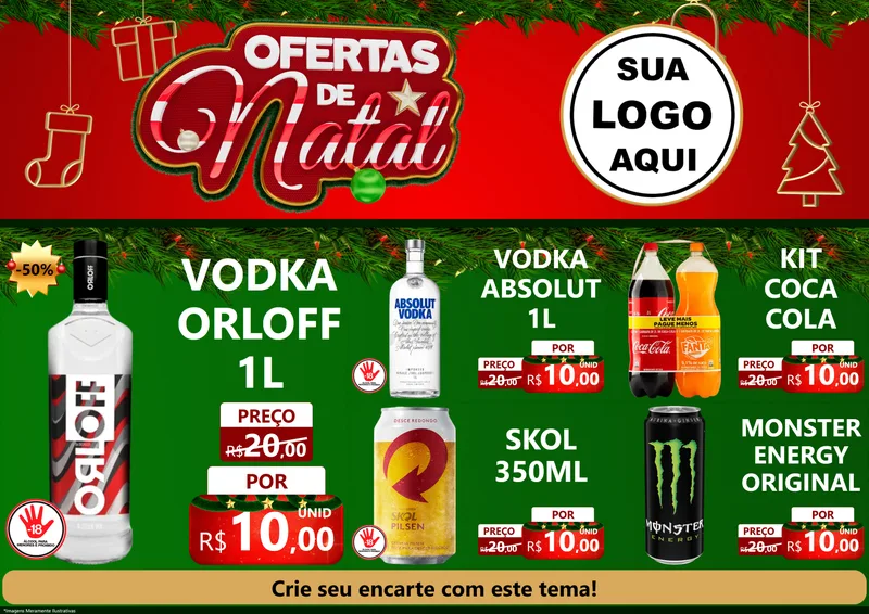 Modelo de Encarte para Encarte A4 Horizontal com o tema Ofertas de Natal para Distribuidora de bebidas