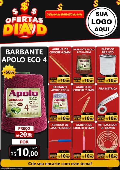 Modelo de Encarte para Encarte A4 Vertical com o tema Ofertas Dia D para Armarinho e Aviamentos