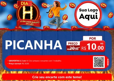 Modelo de Cartaz para Cartaz A4 Horizontal com o tema Dia H - O Dia Mais Barato Do Mês para Açougue