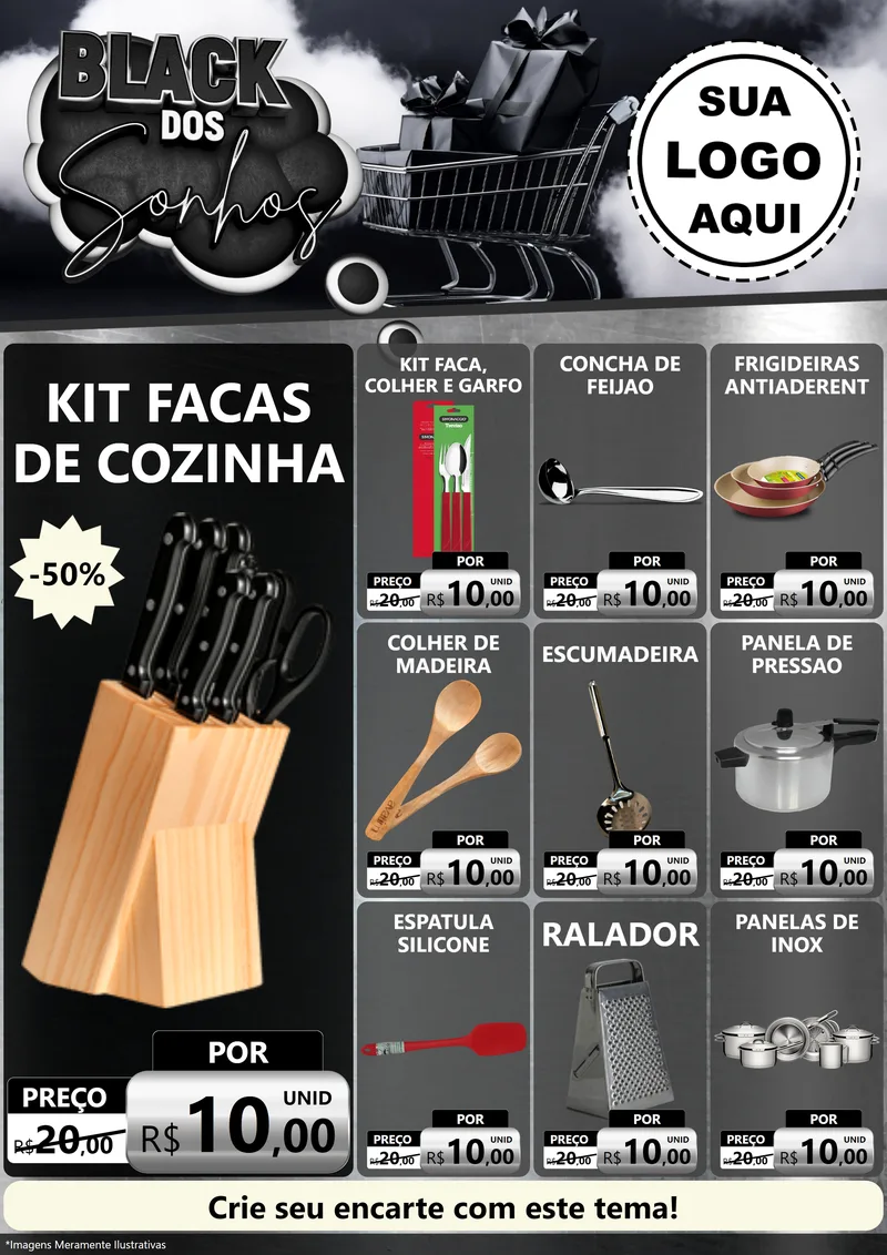 Modelo de Encarte para Encarte A4 Vertical com o tema Black dos Sonhos para Utilidades Domésticas