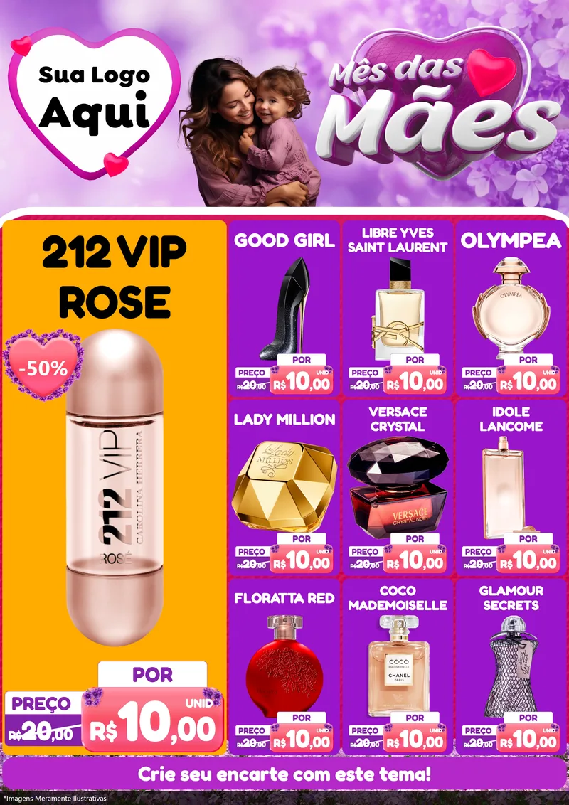 Modelo de Encarte para Encarte A4 Vertical com o tema Mês das Mães para Perfumes