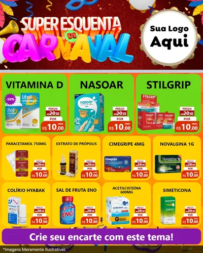 Modelo de Rede Social para Feed Instagram com o tema Super Esquenta de Carnaval para Farmácia
