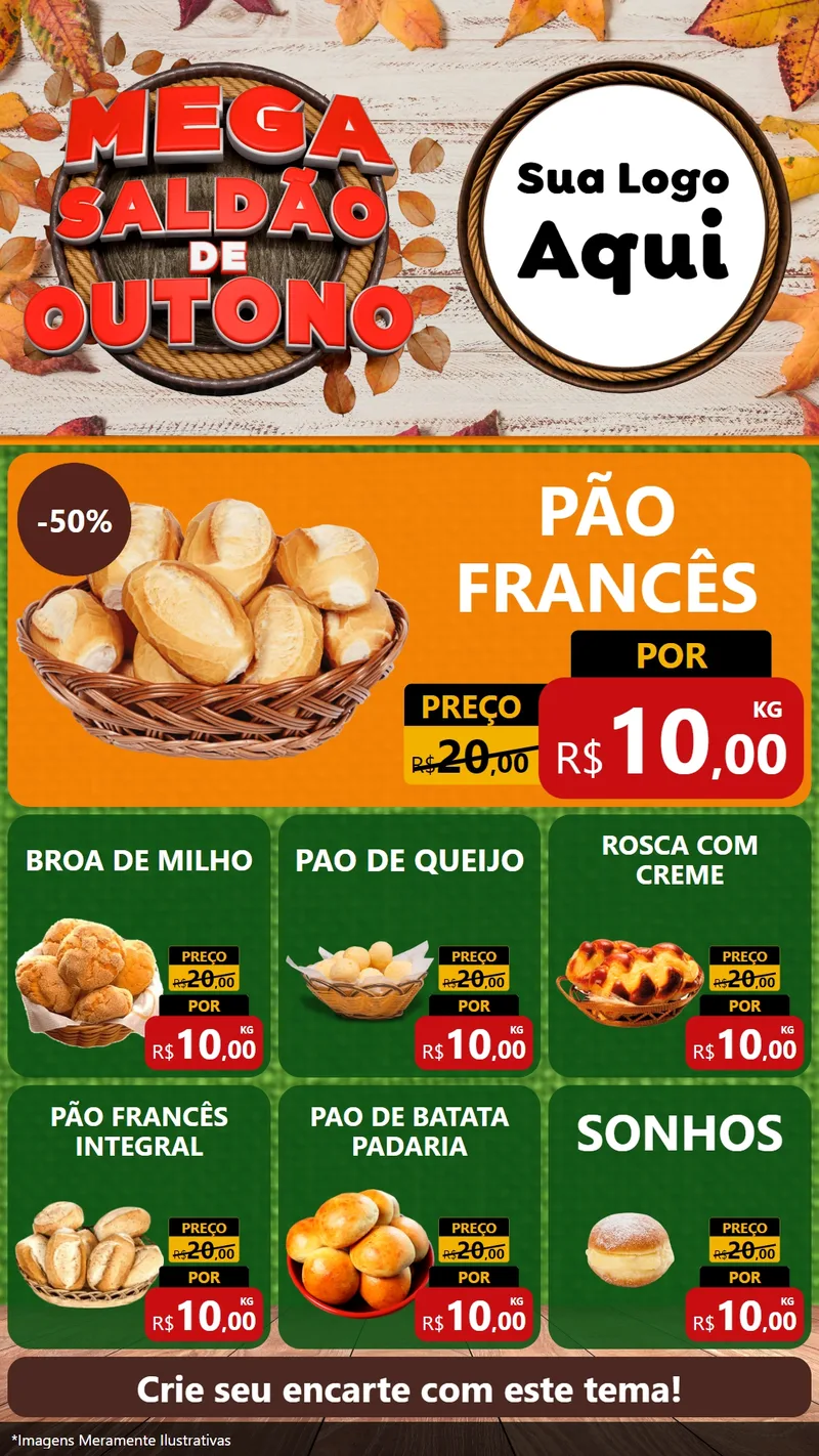 Modelo de Rede Social para Stories com o tema Mega Saldão de Outono para Padaria