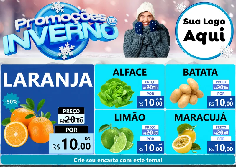 Modelo de Encarte para Encarte A4 Horizontal com o tema Promoções de Inverno para Hortifrúti