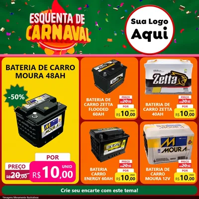 Modelo de Rede Social para Feed Facebook com o tema Esquenta de Carnaval para Baterias Elétricas