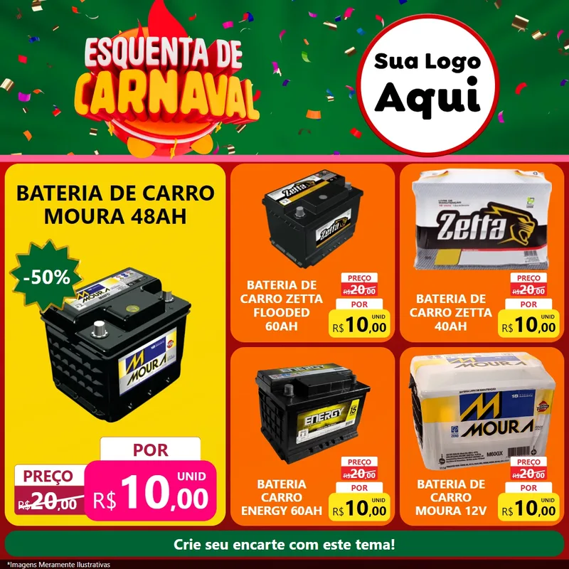 Modelo de Rede Social para Feed Facebook com o tema Esquenta de Carnaval para Baterias Elétricas