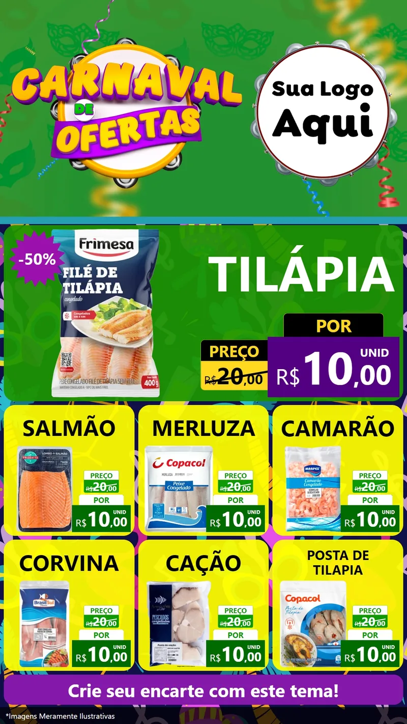 Modelo de Rede Social para Stories com o tema Carnaval de Ofertas para Peixaria