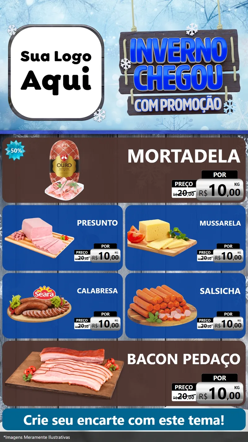 Modelo de TV para TV Vertical com o tema Inverno Chegou Com Promoção para Frios e Laticínios