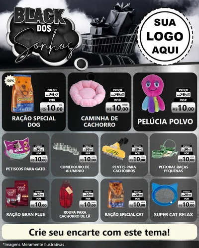 Modelo de Rede Social para Feed Instagram com o tema Black dos Sonhos para Pet Shop