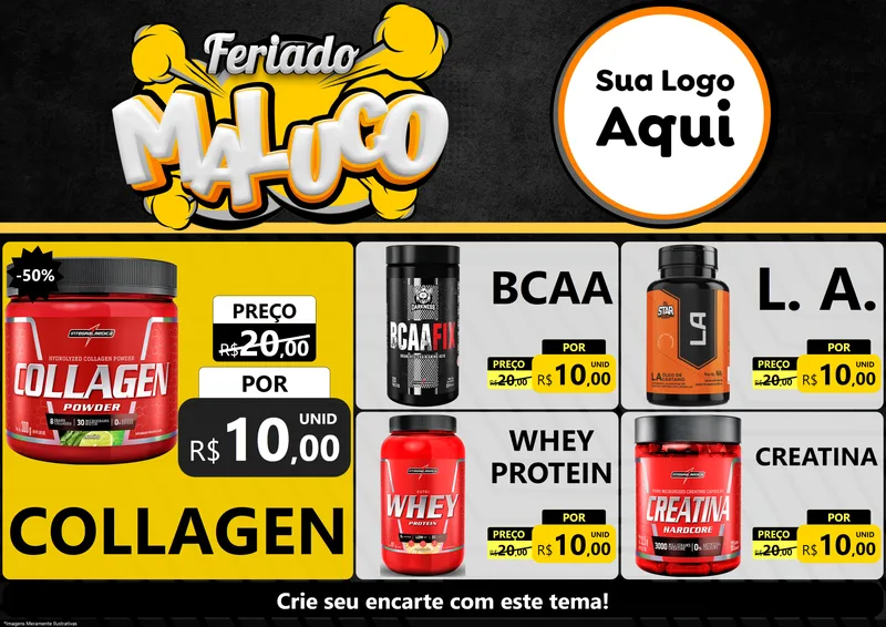 Modelo de Encarte para Encarte A4 Horizontal com o tema Feriado Maluco para Suplementos alimentares