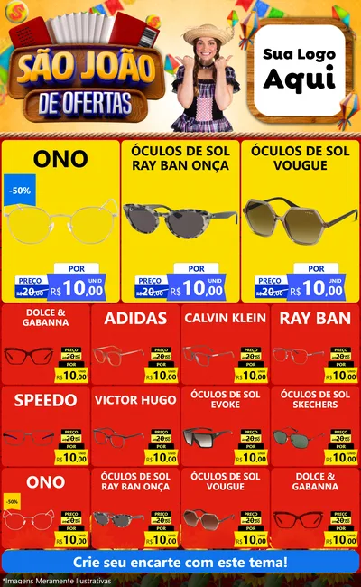 Modelo de Encarte para Encarte Grande com o tema São João de Ofertas para Óticas