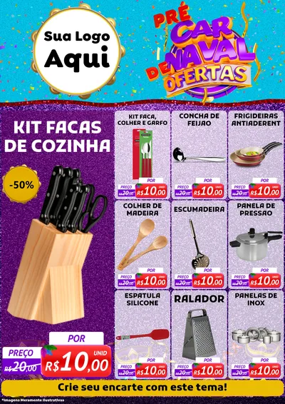 Modelo de Encarte para Encarte A4 Vertical com o tema Pré Carnaval de Ofertas para Utilidades Domésticas