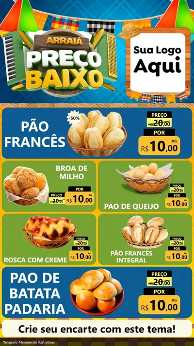 Modelo de TV para TV Vertical com o tema Arraiá de Preço Baixo - Junina para Padaria
