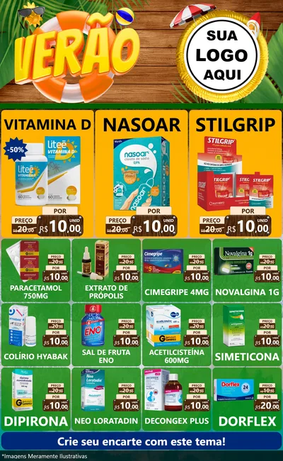 Modelo de Encarte para Encarte Grande com o tema Verão para Farmácia