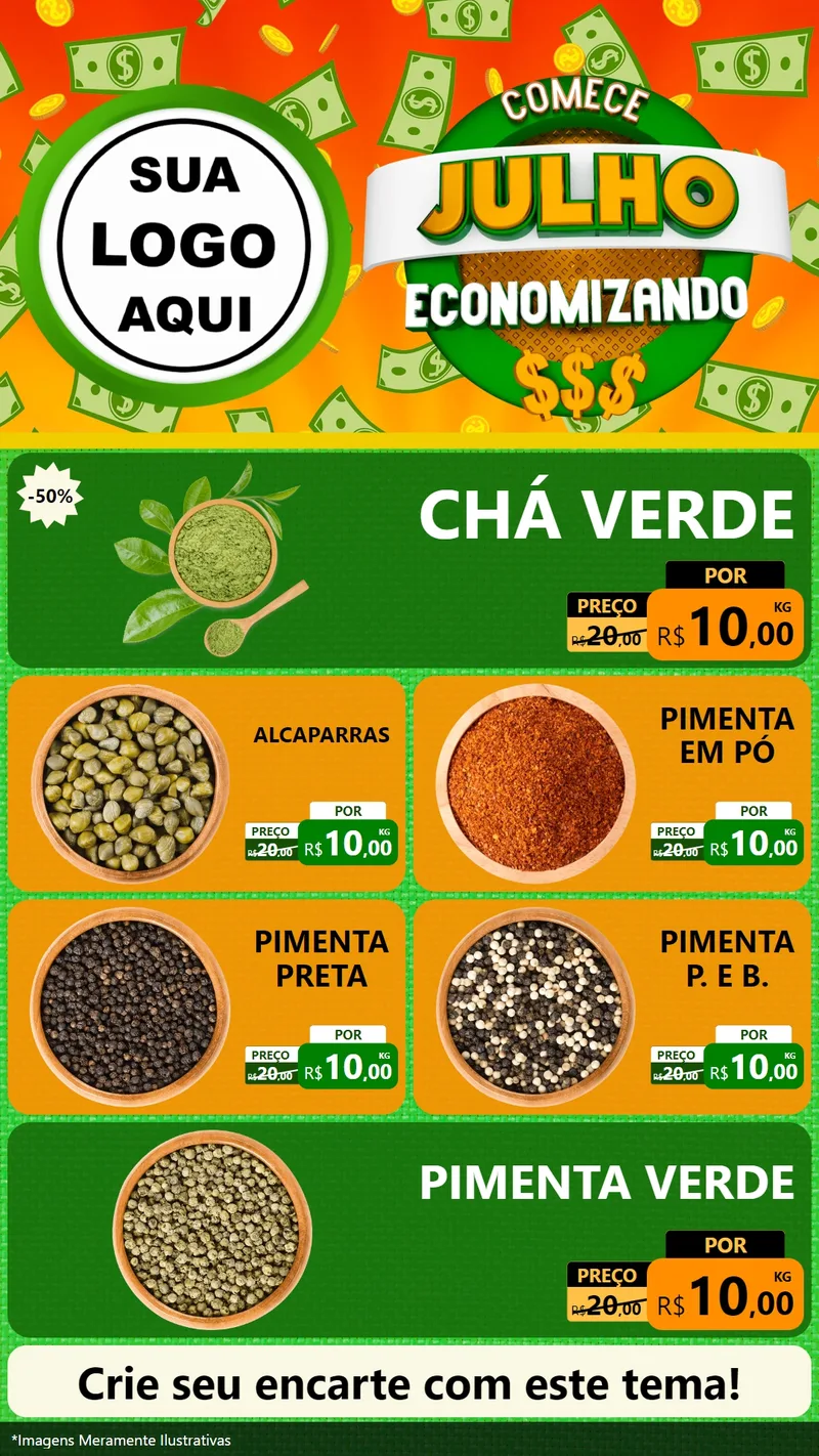 Modelo de TV para TV Vertical com o tema Comece Julho Economizando para Produtos Naturais
