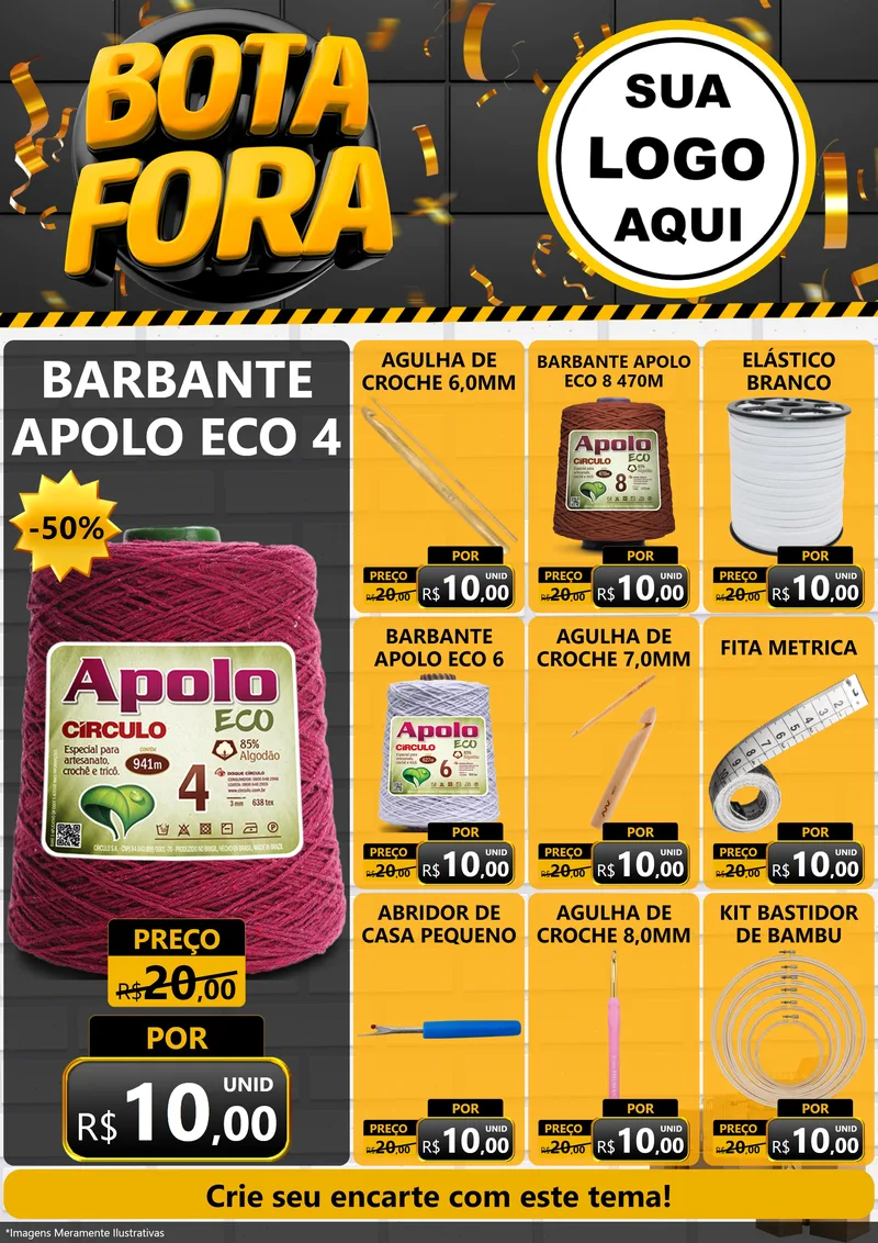 Modelo de Encarte para Encarte A4 Vertical com o tema Bota Fora para Armarinho e Aviamentos