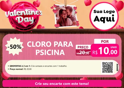 Modelo de Cartaz para Cartaz A4 Horizontal com o tema Valentine's Day para Produtos para Piscina