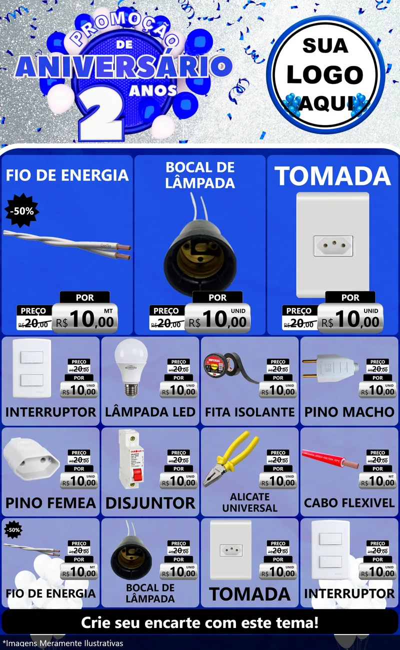 Modelo de Encarte para Encarte Grande com o tema Promoção de Aniversário - 2 Anos para Materiais Elétricos