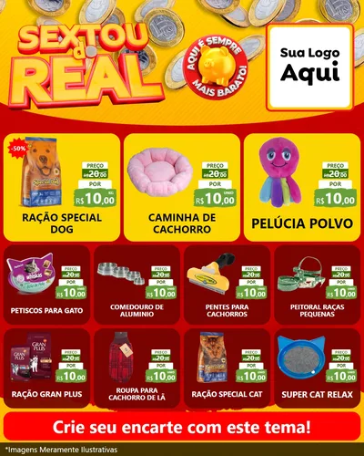 Modelo de Rede Social para Feed Instagram com o tema Sextou do Real para Pet Shop