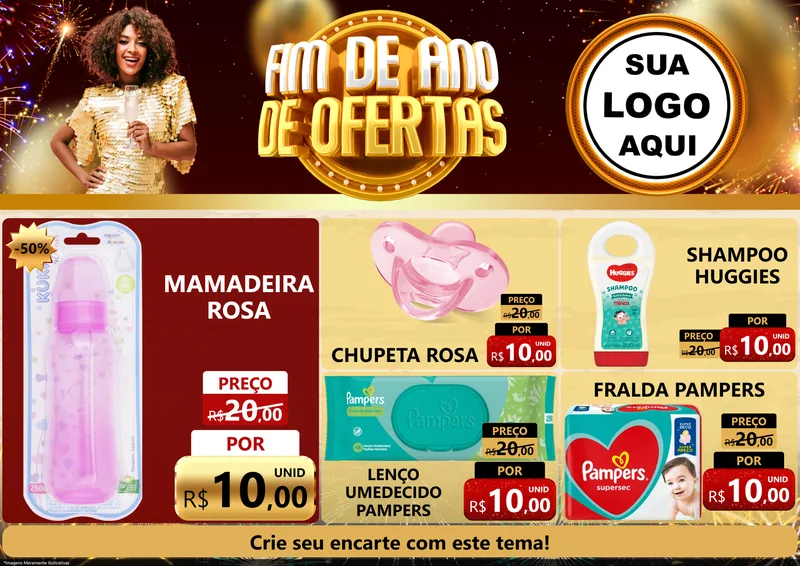 Modelo de Encarte para Encarte A4 Horizontal com o tema Fim de Ano de Ofertas para Bebês