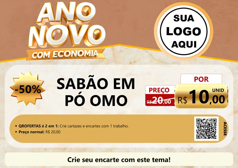 Modelo de Cartaz para Cartaz A4 Horizontal com o tema Ano Novo Com Economia para Produtos de Limpeza