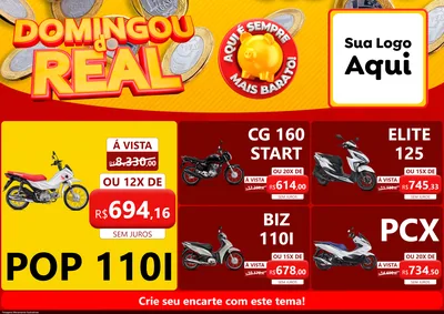 Modelo de Encarte para Encarte A4 Horizontal com o tema Domingou do Real para Concessionaria de Motos