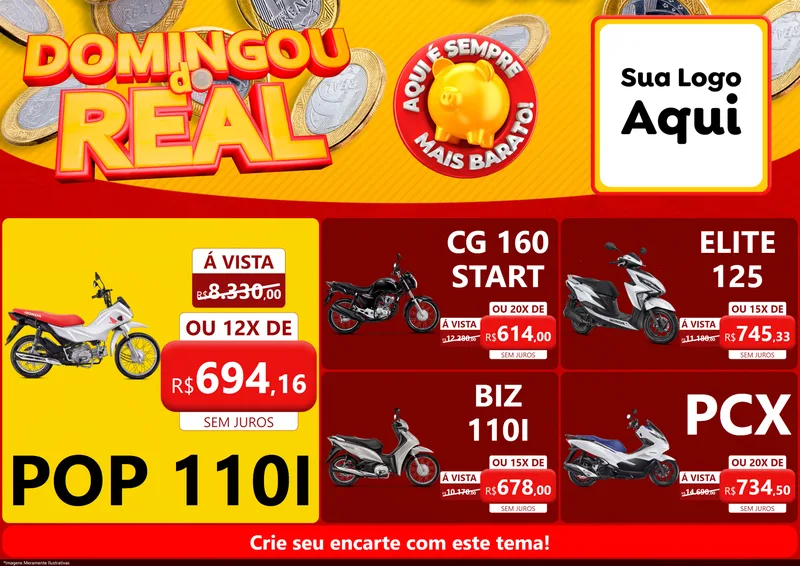 Modelo de Encarte para Encarte A4 Horizontal com o tema Domingou do Real para Concessionaria de Motos
