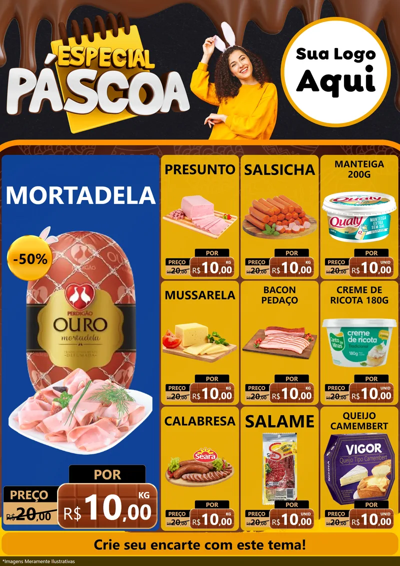 Modelo de Encarte para Encarte A4 Vertical com o tema Especial Páscoa para Frios e Laticínios