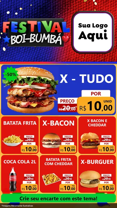 Modelo de Rede Social para Stories com o tema Festival Boi-Bumbá para Hamburgueria