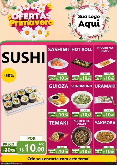 Modelo de Encarte para Encarte A4 Vertical com o tema Ofertas de Primavera para Comida japonesa
