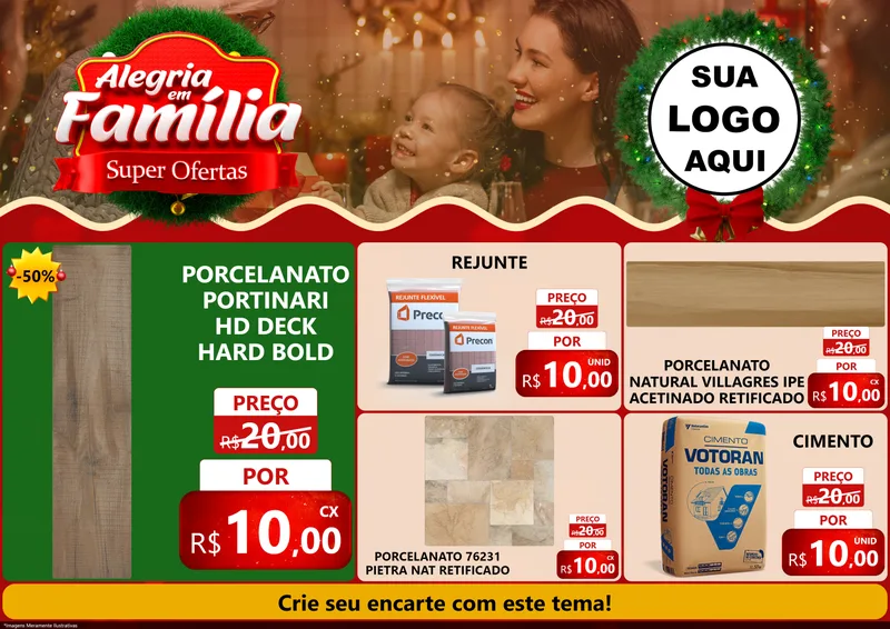 Modelo de Encarte para Encarte A4 Horizontal com o tema Alegria Em Família - Super Ofertas para Pisos e revestimentos