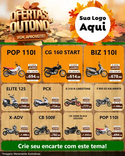 Modelo de Rede Social para Feed Instagram com o tema Ofertas de Outono - Vem, Aproveite! para Concessionaria de Motos