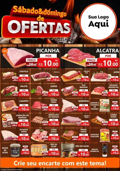 Modelo de Encarte para Encarte A4 Vertical com o tema Sábado e Domingo de Ofertas - Carne / Açougue para Açougue