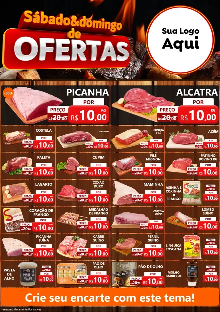 Modelo de Encarte para Encarte A4 Vertical com o tema Sábado e Domingo de Ofertas - Carne / Açougue para Açougue