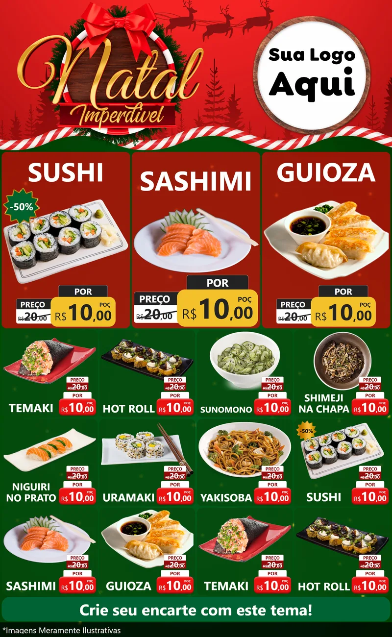 Modelo de Encarte para Encarte Grande com o tema Natal Imperdível para Comida japonesa