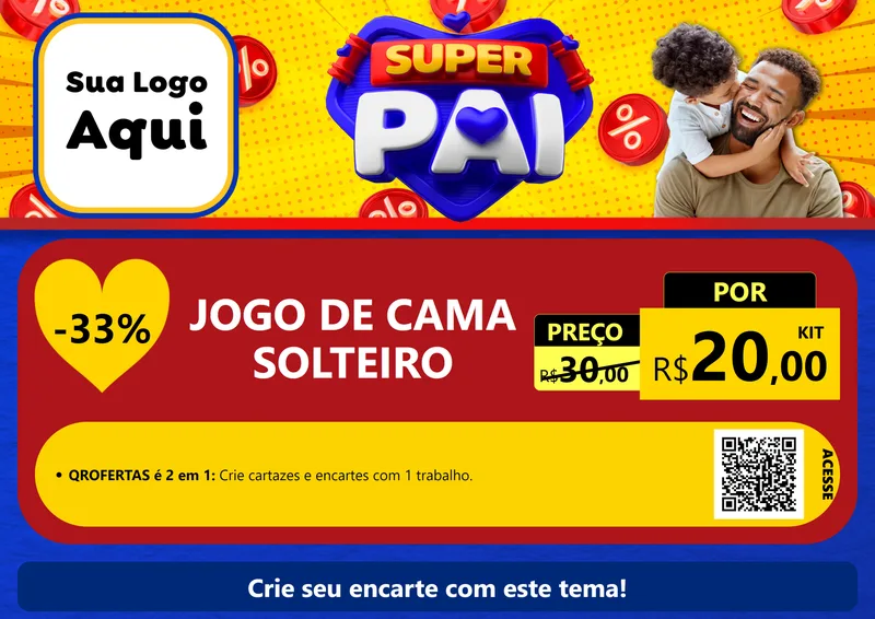 Modelo de Cartaz para Cartaz A4 Horizontal com o tema Super Pai para Cama, Mesa e Banho
