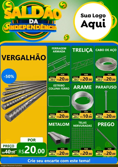 Modelo de Encarte para Encarte A4 Vertical com o tema Saldão da Indepêndencia para Ferragens