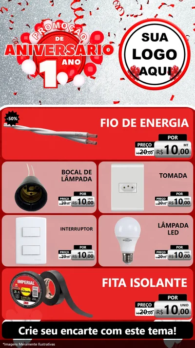 Modelo de TV para TV Vertical com o tema Promoção de Aniversário - 1 Ano para Materiais Elétricos