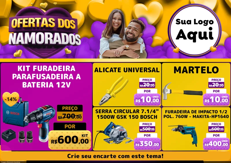 Modelo de Encarte para Encarte A4 Horizontal com o tema Oferta Dos Namorados para Maquinas e Ferramentas
