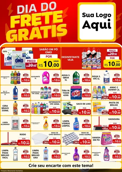 Modelo de Encarte para Encarte A4 Vertical com o tema Dia do Frete Grátis para Produtos de Limpeza