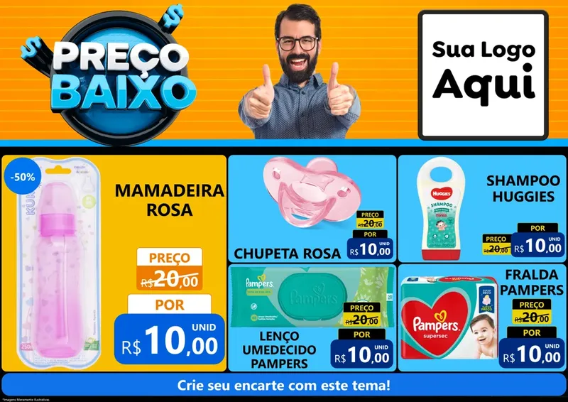 Modelo de Encarte para Encarte A4 Horizontal com o tema Preço Baixo para Bebês