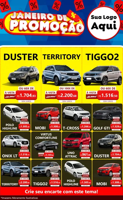 Modelo de Encarte para Encarte Grande com o tema Janeiro de Promoção para Concessionaria de Carros