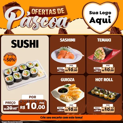 Modelo de Rede Social para Feed Facebook com o tema Ofertas de Páscoa para Comida japonesa