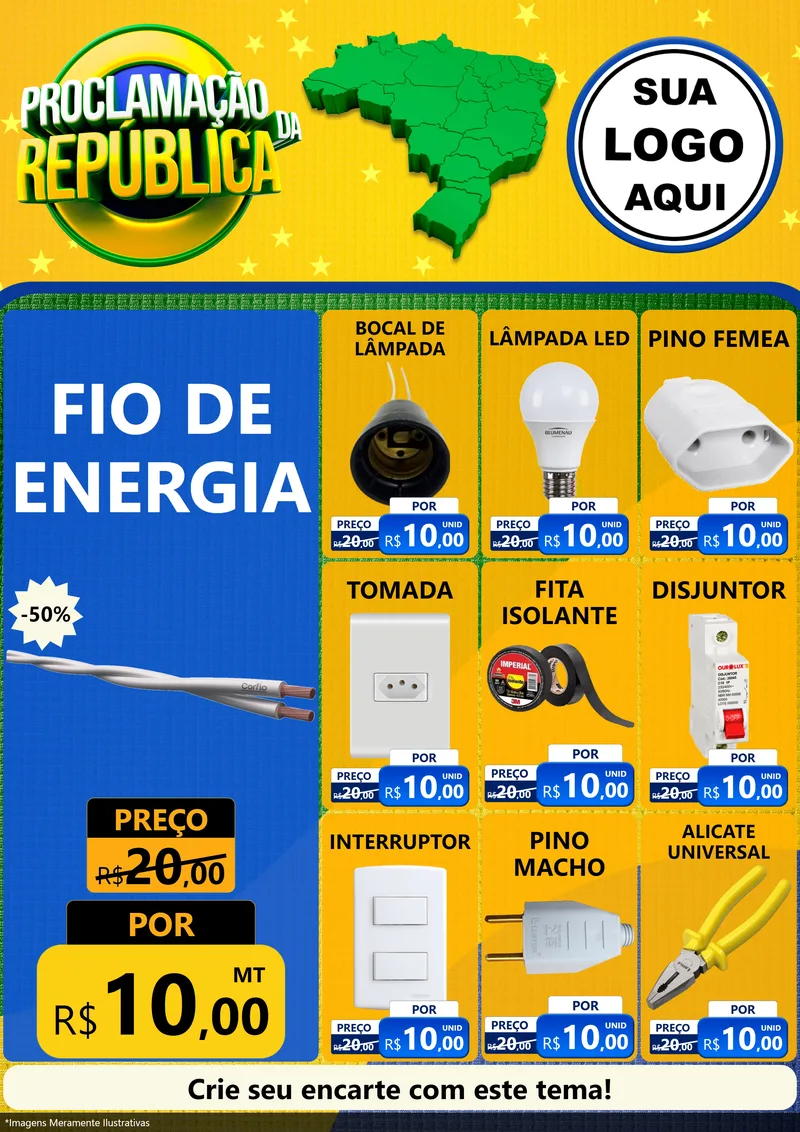 Modelo de Encarte para Encarte A4 Vertical com o tema Proclamação da República para Materiais Elétricos
