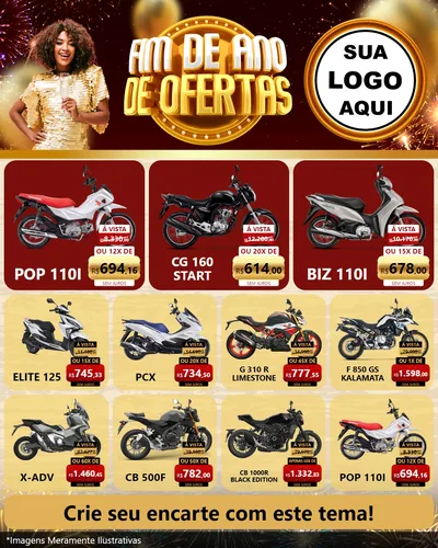 Modelo de Rede Social para Feed Instagram com o tema Fim de Ano de Ofertas para Concessionaria de Motos