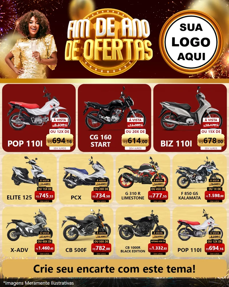 Modelo de Rede Social para Feed Instagram com o tema Fim de Ano de Ofertas para Concessionaria de Motos