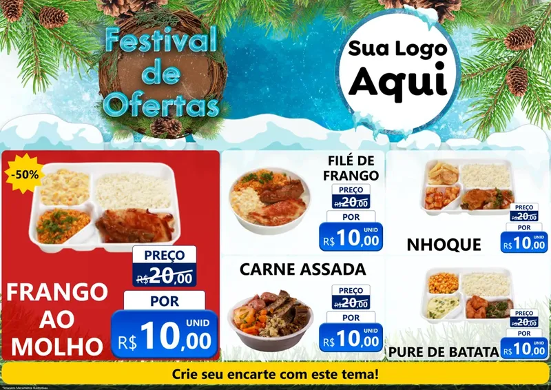 Modelo de Encarte para Encarte A4 Horizontal com o tema Festival de Ofertas - Inverno para Restaurante